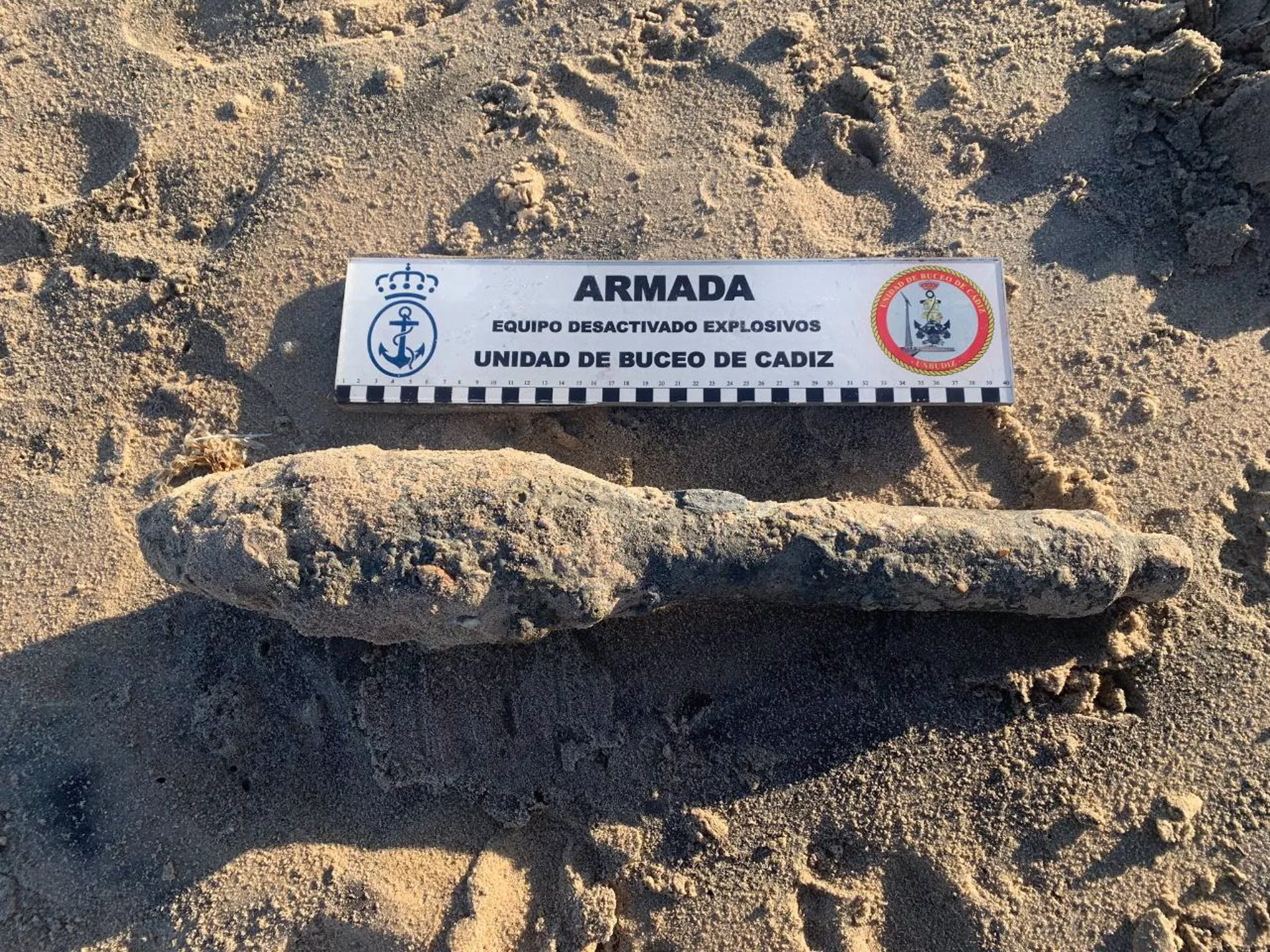 El proyectil hallado en la playa isleña