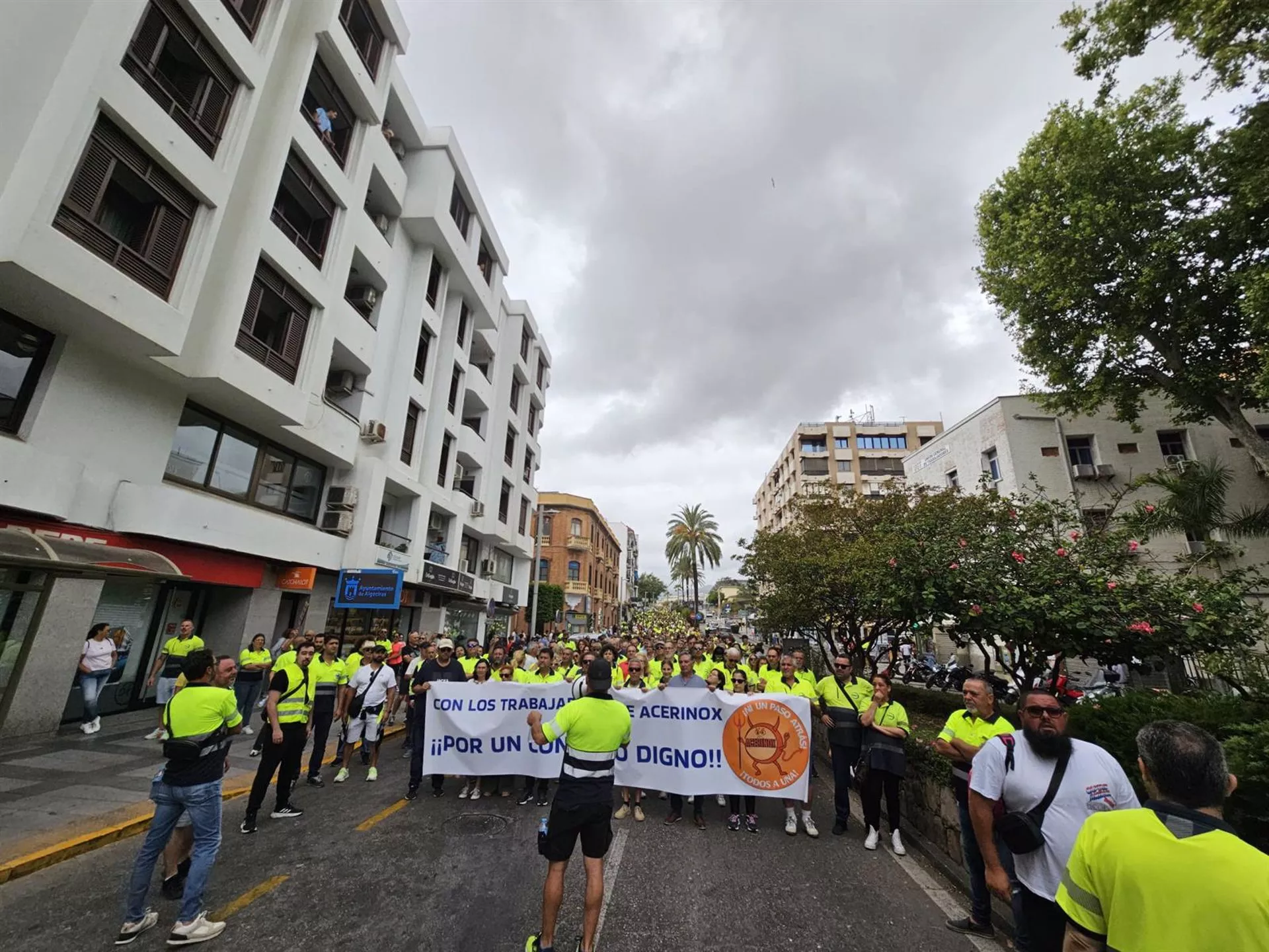 Trabajadores de Acerinox en una de las últimas manifestaciones.