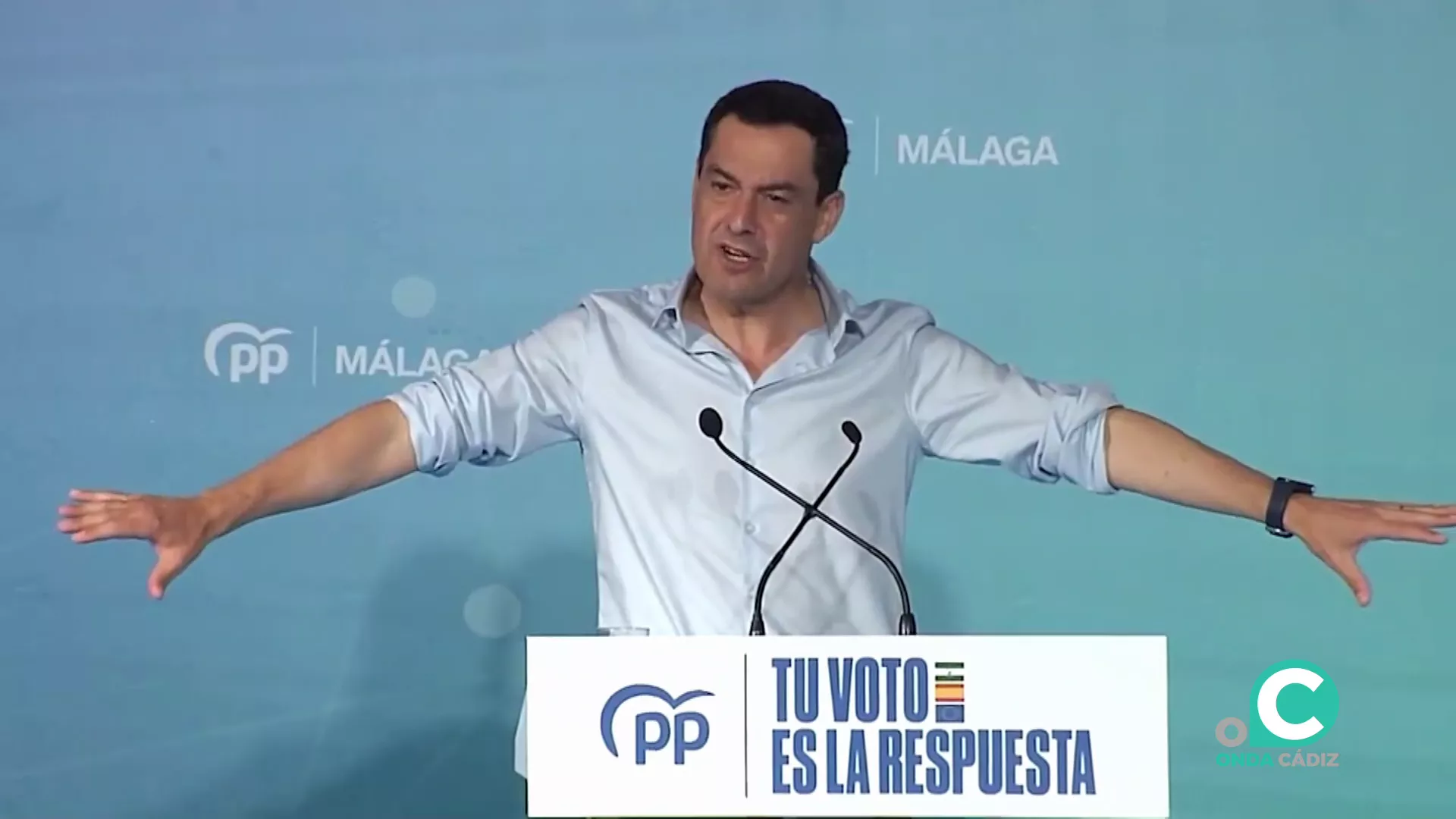 El presidente del PP de Andalucía interviene en un acto de campaña en Málaga