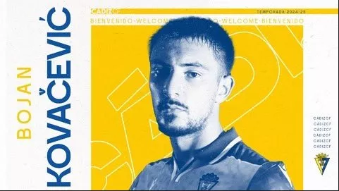 El joven central serbio llega cedido hasta el 30 de junio de 2025 (Foto: Cádiz CF)