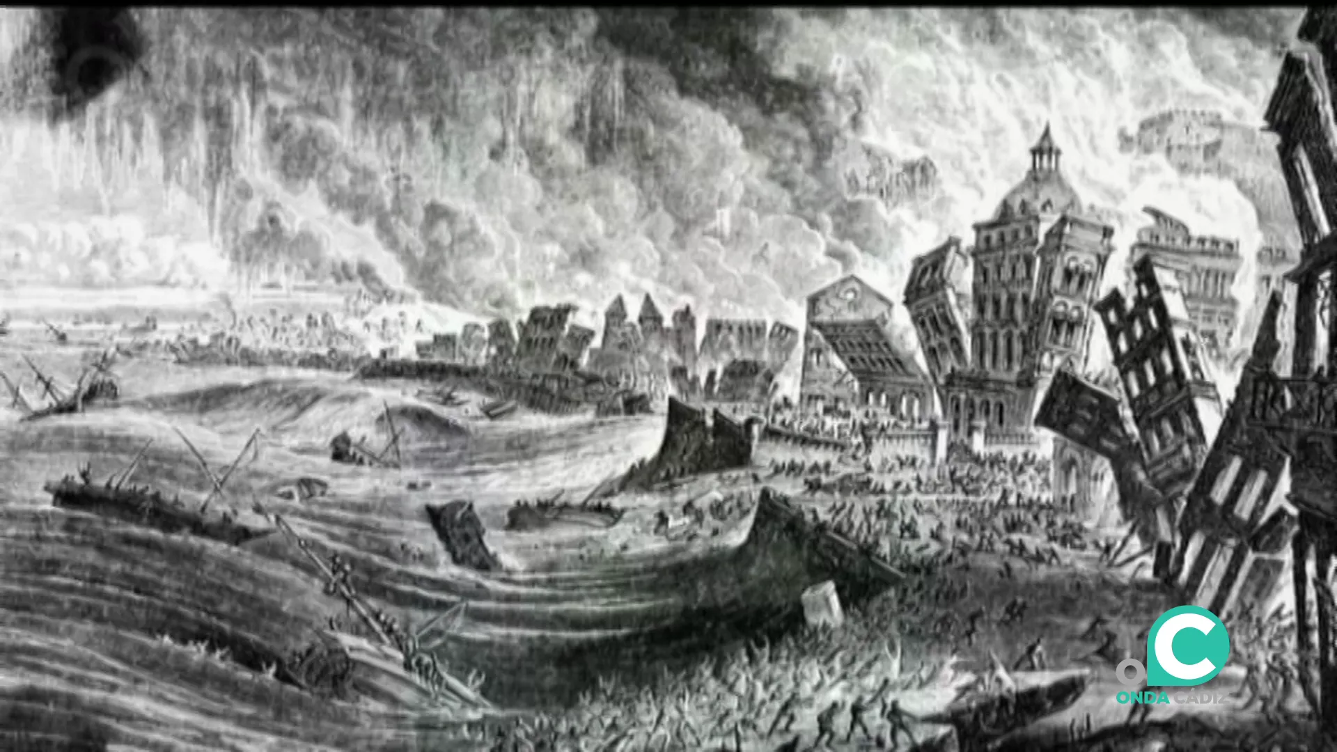 Imagen del maremoto que destruyó Lisboa en 1755