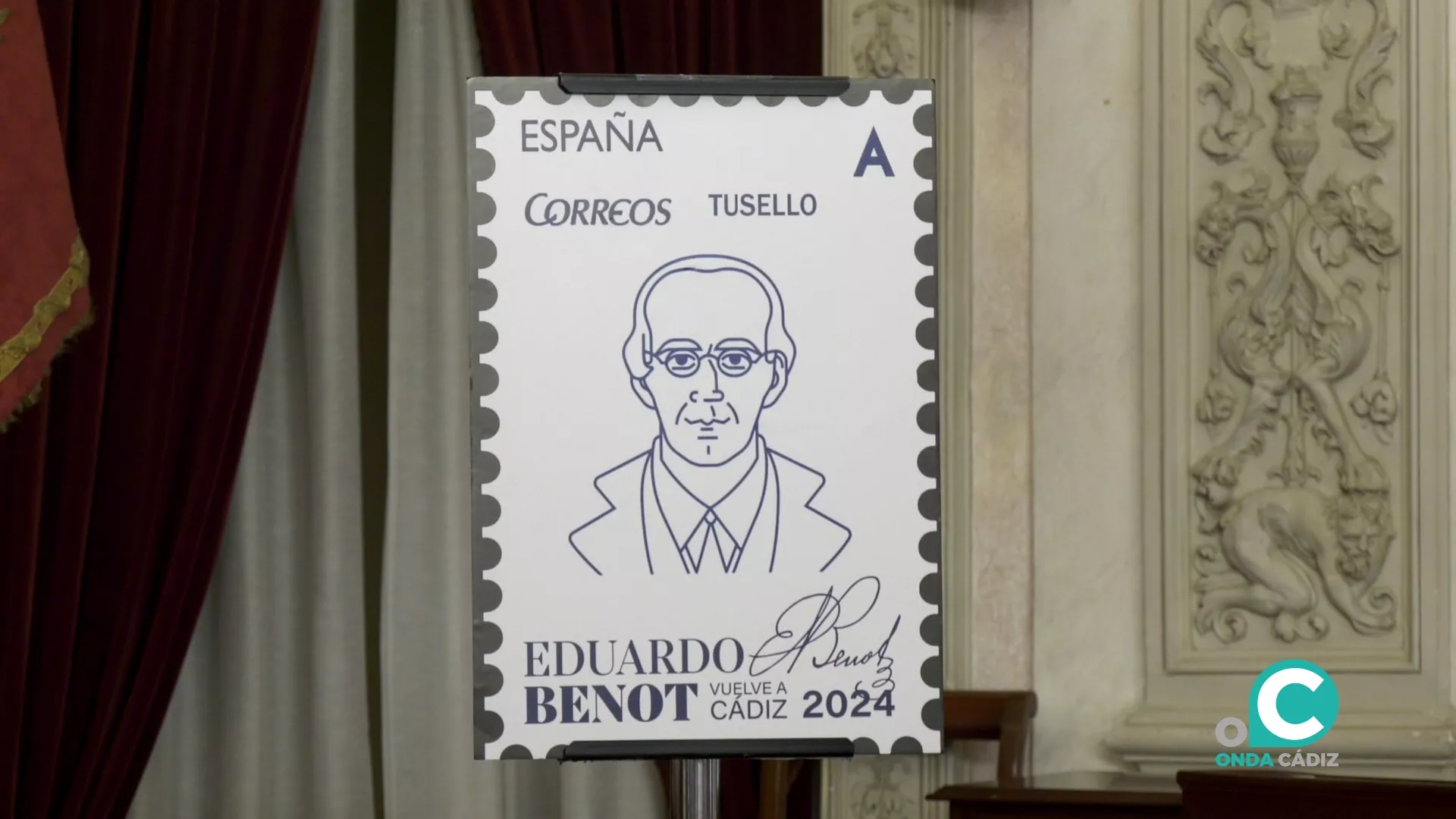 Imagen del sello dedicado a Eduardo Benot.