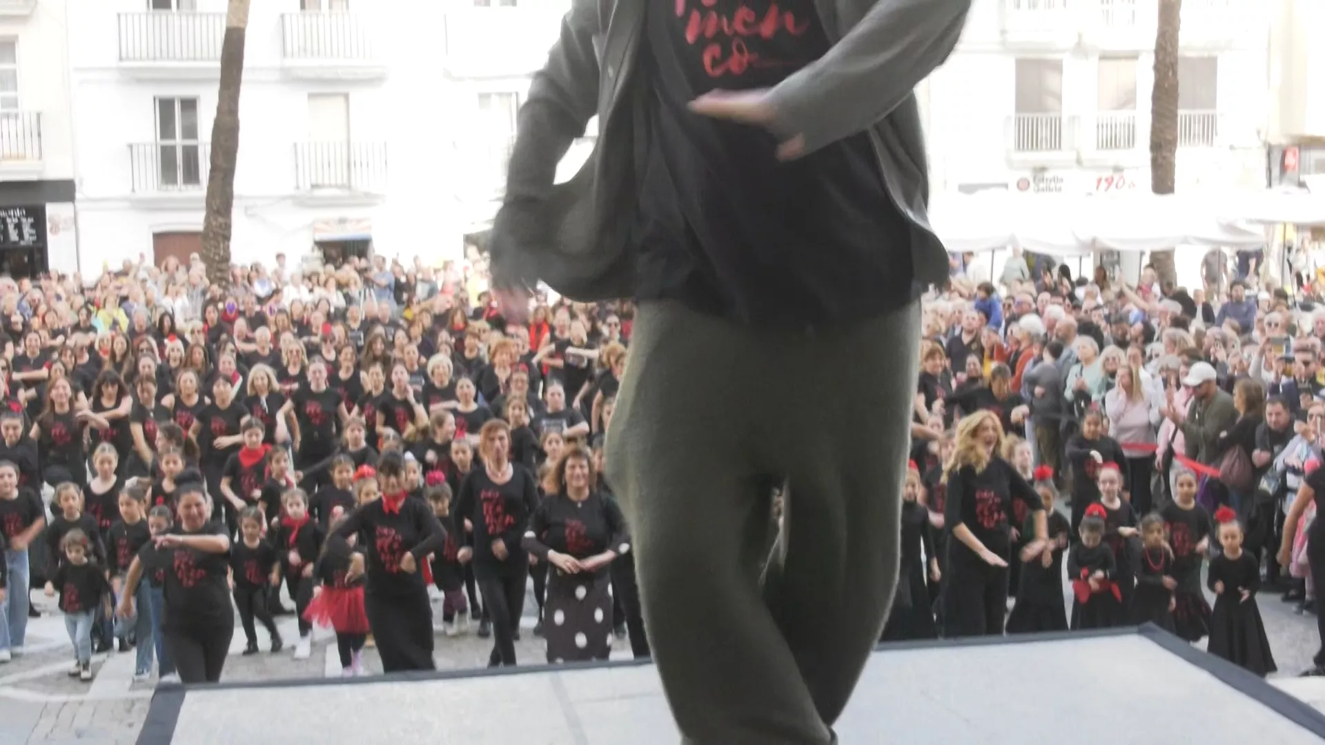 Imagen del bailaor Jesús Fernández interpretando la coreografía en la Plaza de la Catedral