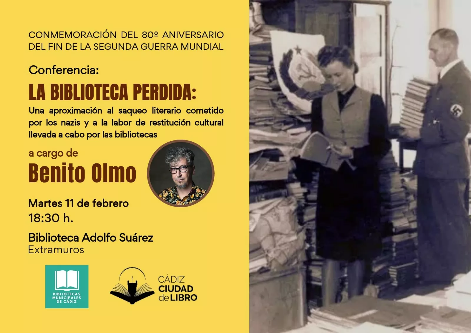 Cartel que ilustra la cita de la conferencia del escritor Benito Olmo. 