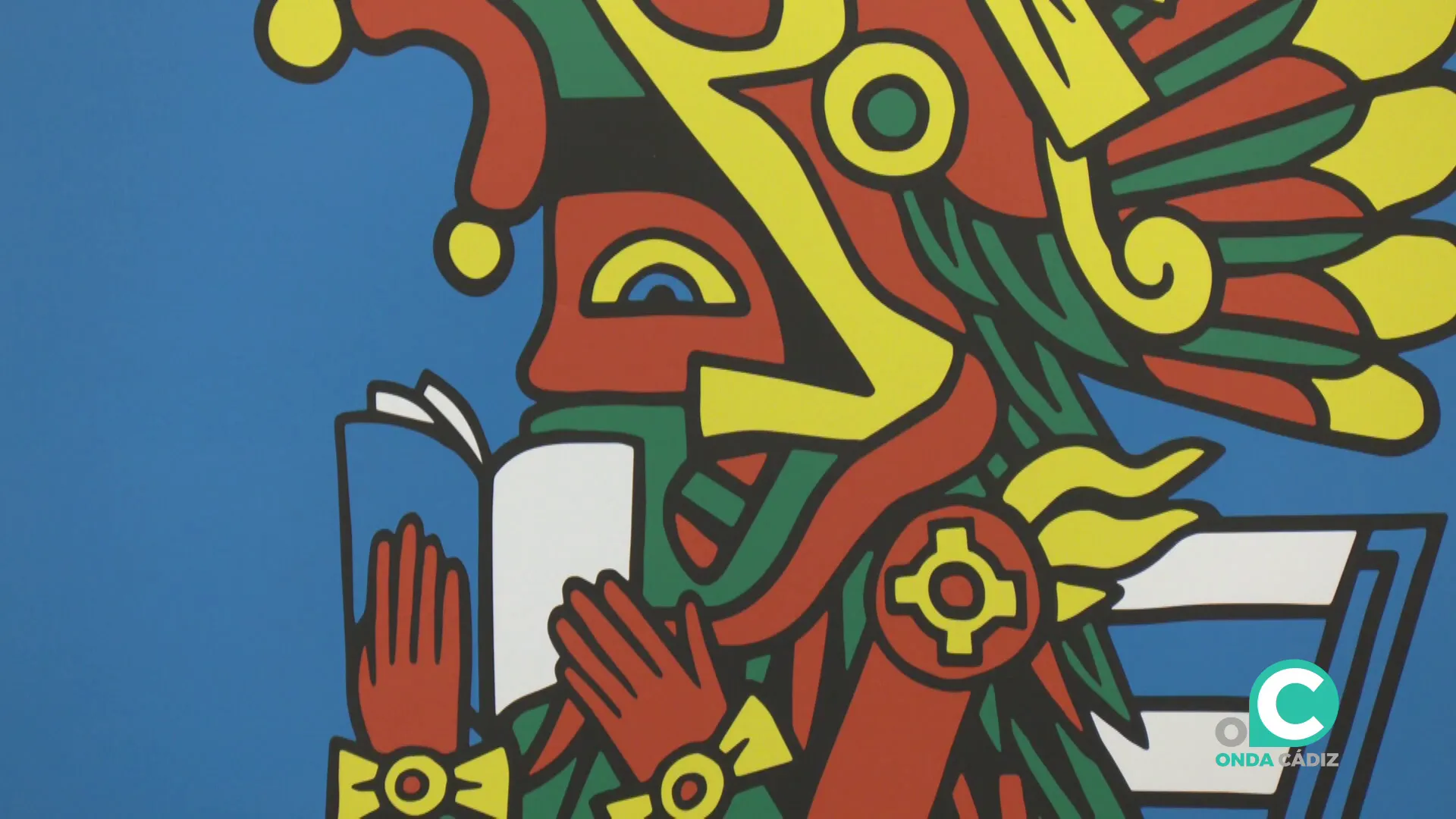 Detalle del cartel con mitología prehispánica que anuncia el acontecimiento cultural Detalle del cartel con mitología prehispánica que anuncia el acontecimiento cultural