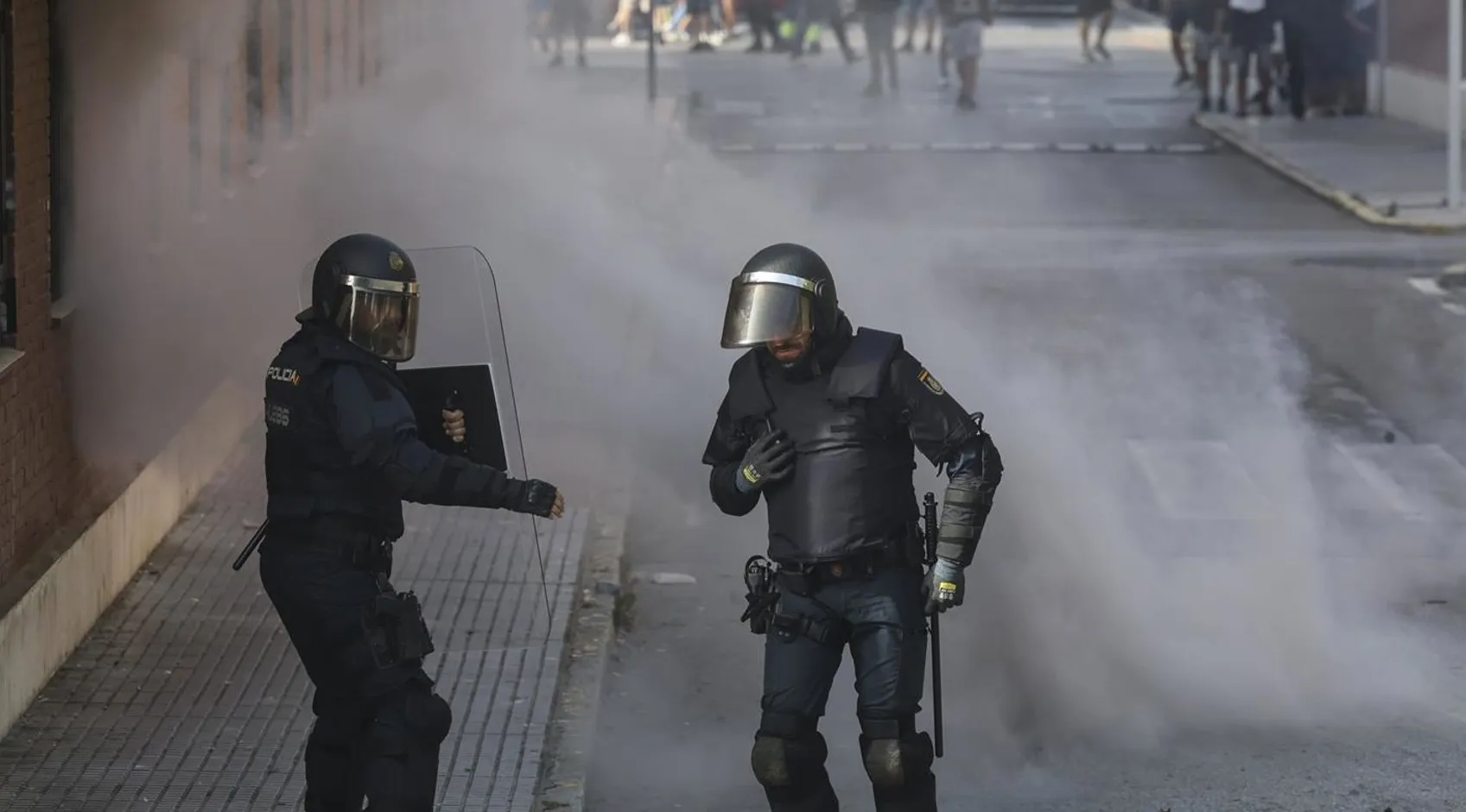 Dos agentes intervienen en una de las movilizaciones sucedidas la capital gaditana Dos agentes intervienen en una de las movilizaciones sucedidas la capital gaditana