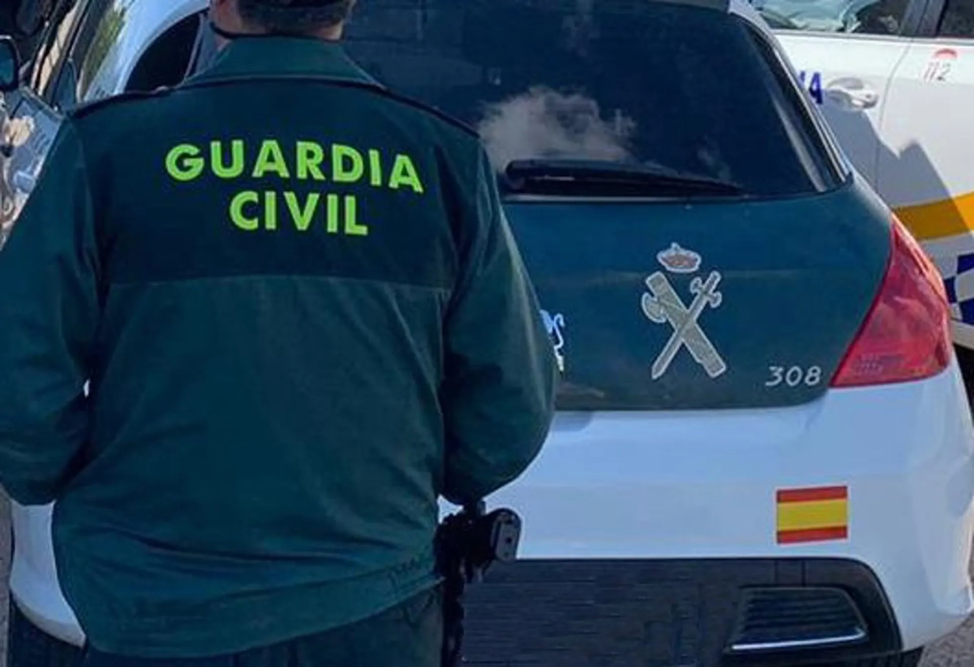 Un agente de la Guardia Civil junto a un vehículo oficial.
