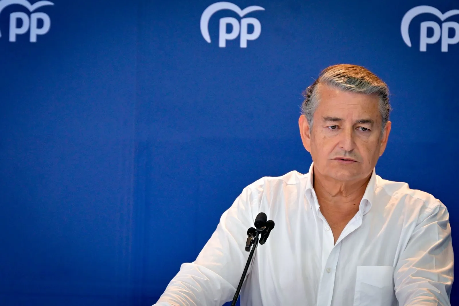 El coordinador nacional de Interior y Emergencias del PP durante la rueda de prensa en la sede de la formación en Cádiz El coordinador nacional de Interior y Emergencias del PP durante la rueda de prensa en la sede de la formación en Cádiz