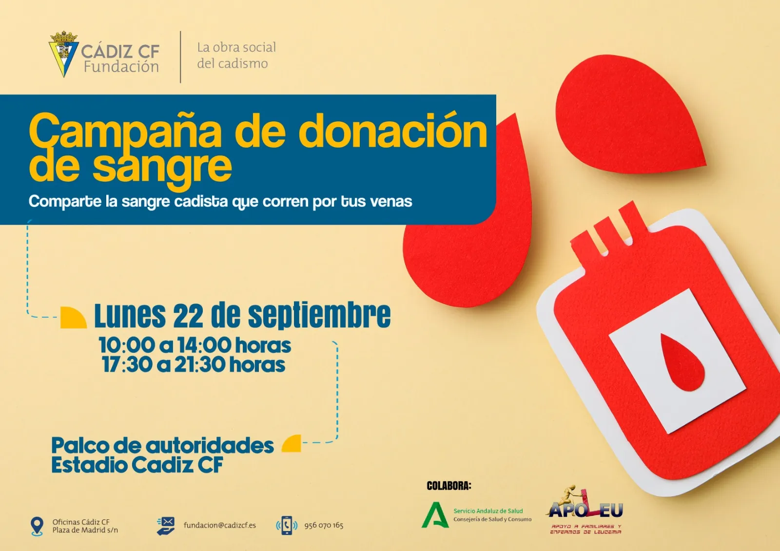 Cartel de la colecta de sangre prevista para este lunes 22 de septiembre. 