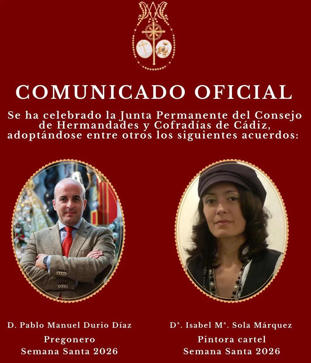 Pablo Manuel Durio será el pregonero de la Semana Santa de Cádiz 2026 Pablo Manuel Durio será el pregonero de la Semana Santa de Cádiz 2026