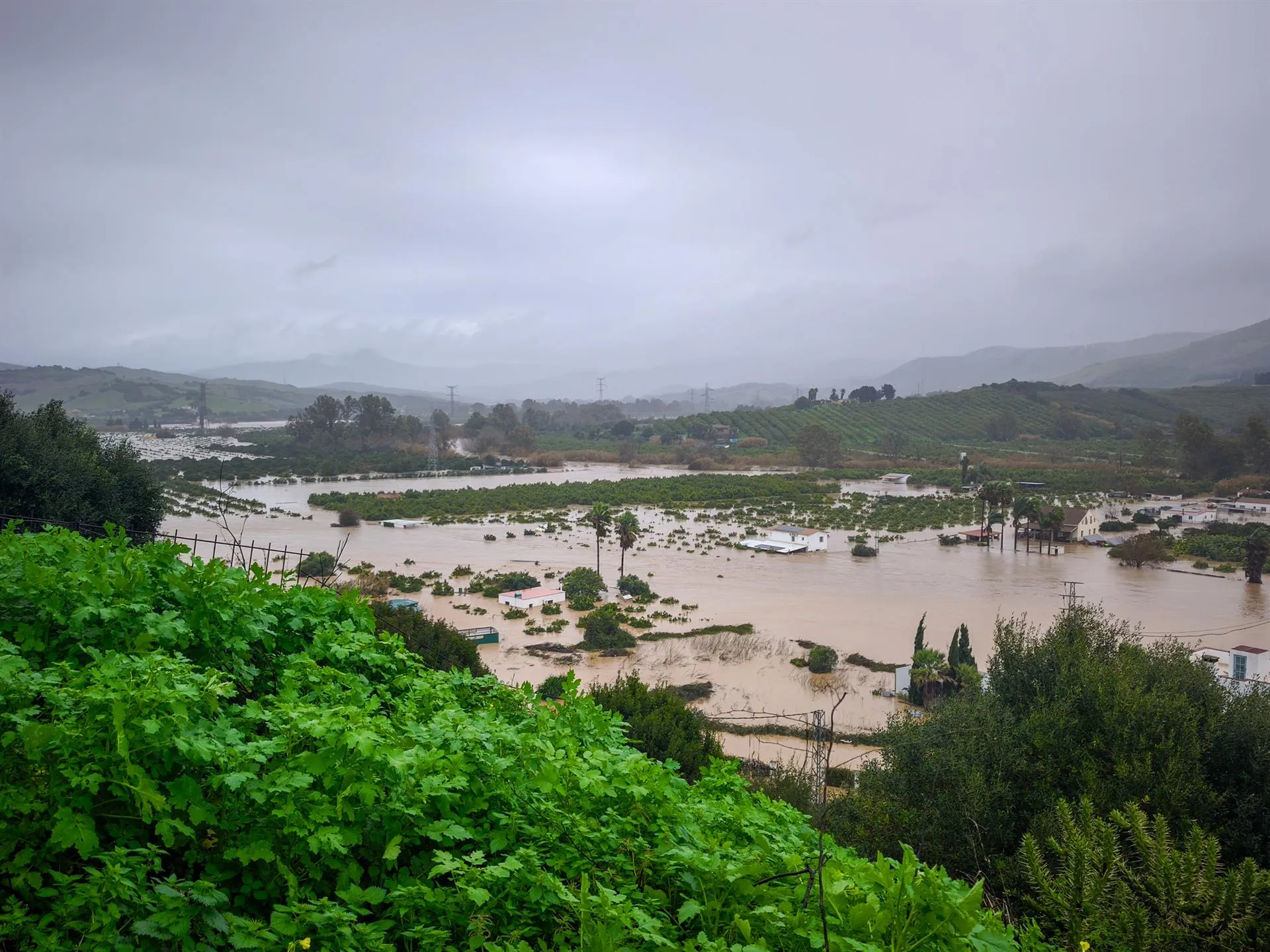 Imagen de la localidad gaditana de San Martín del Tesorillo y su entorno próximo inundado 