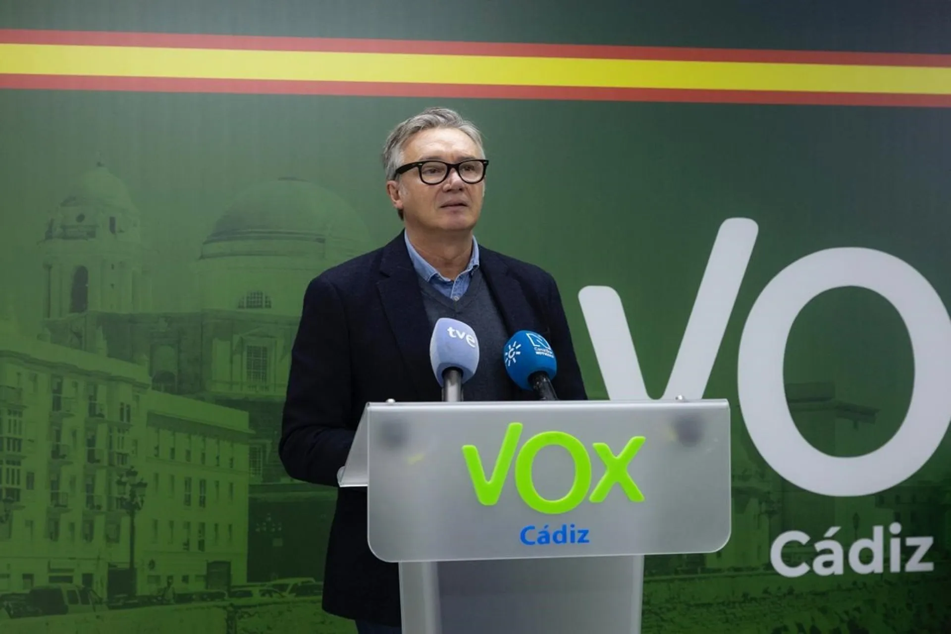 El dirigente durante una rueda de prensa en Cádiz en una imagen de archivo