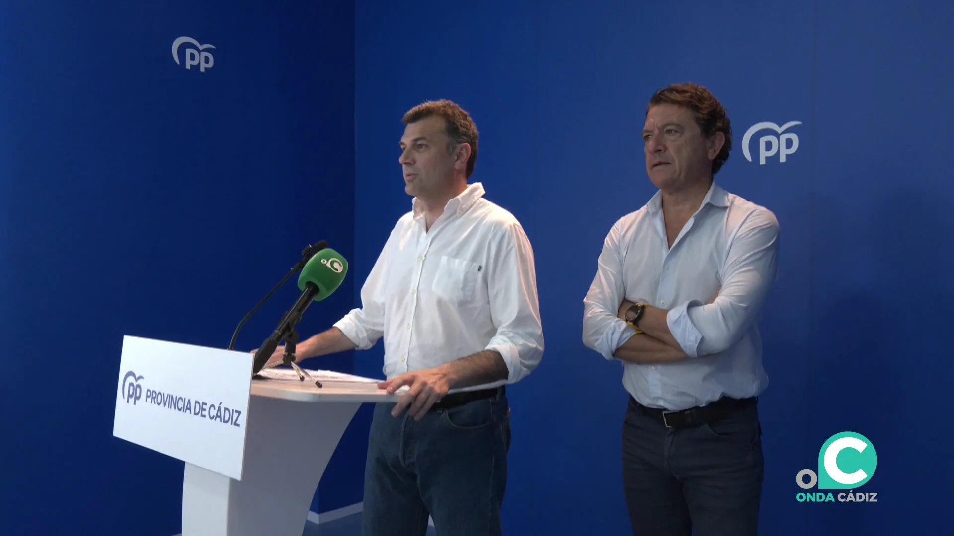 El presidente provincial del PP durante la rueda de prensa ante los medios este miércoles 