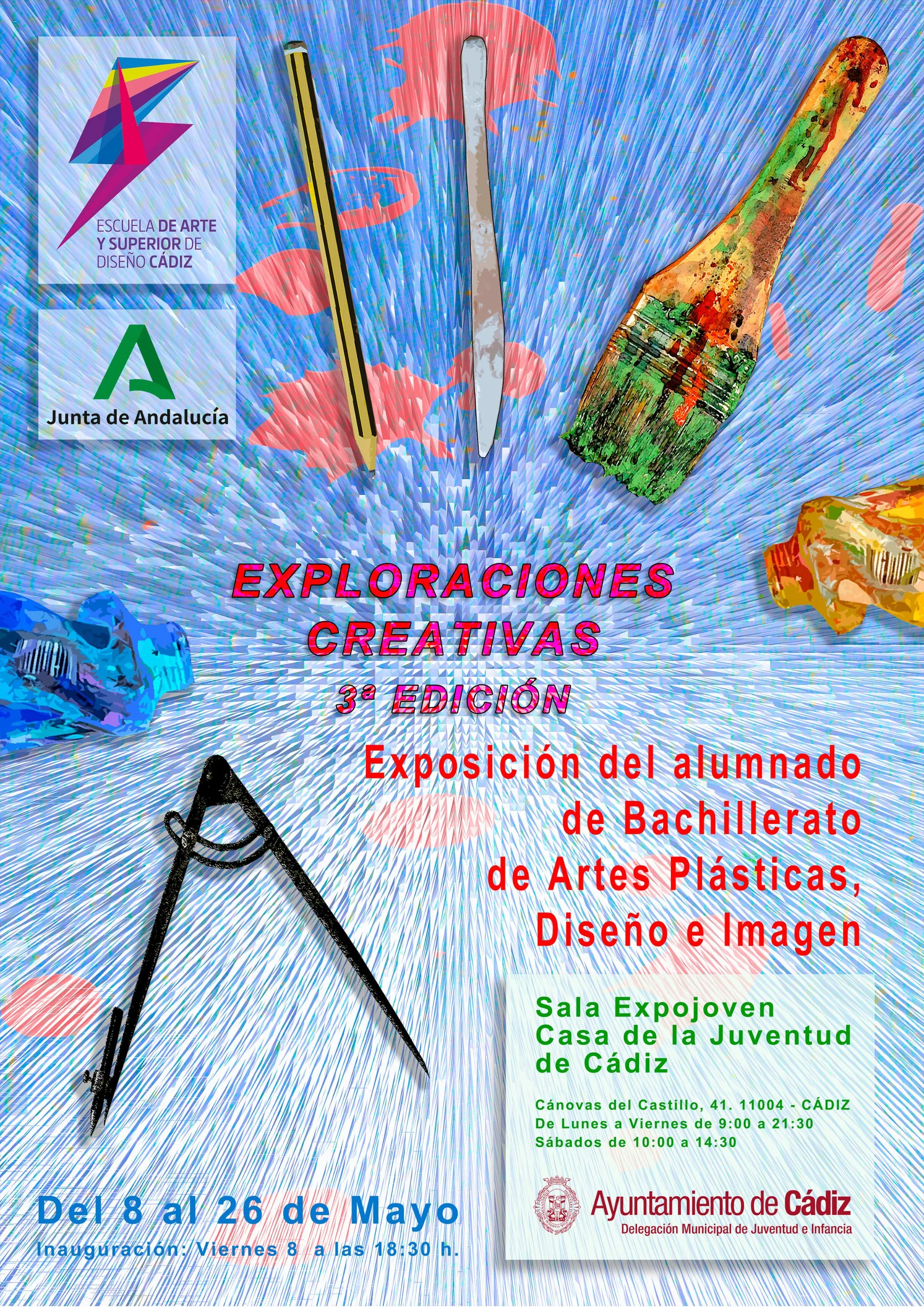 Cartel que ilustra la muestra colectiva 'Exploraciones Creativas'.