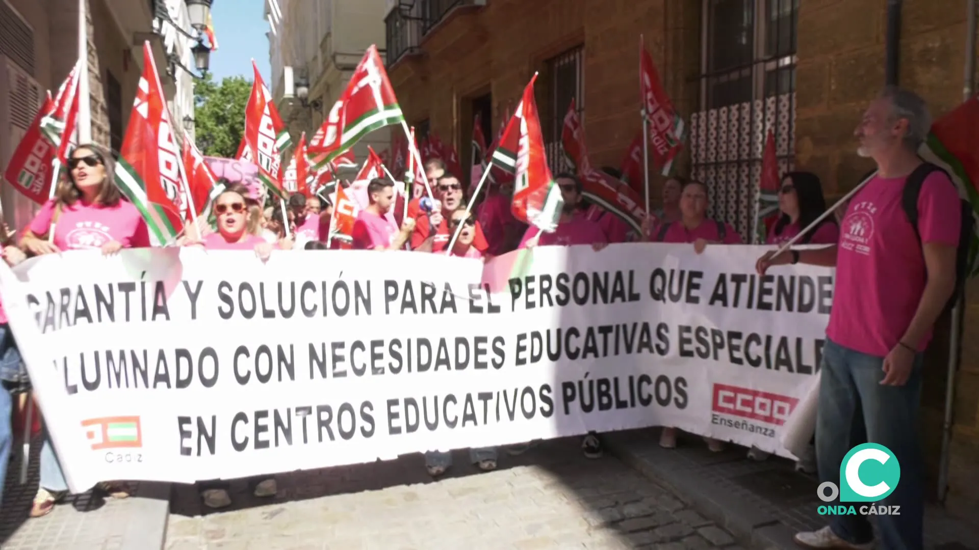 Imagen de la protesta de este miércoles en la capital gaditana