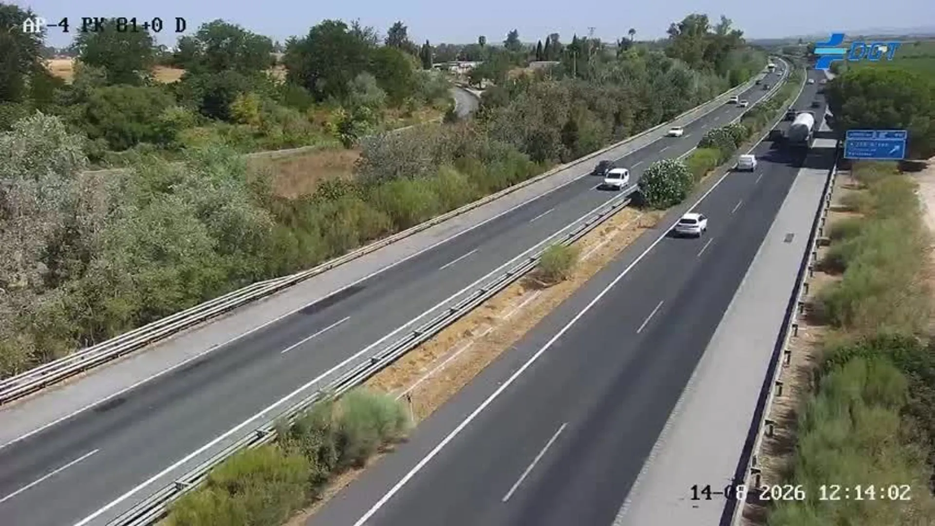 Estado del tráfico en la AP-4 en dirección Cádiz este 14 de agosto.